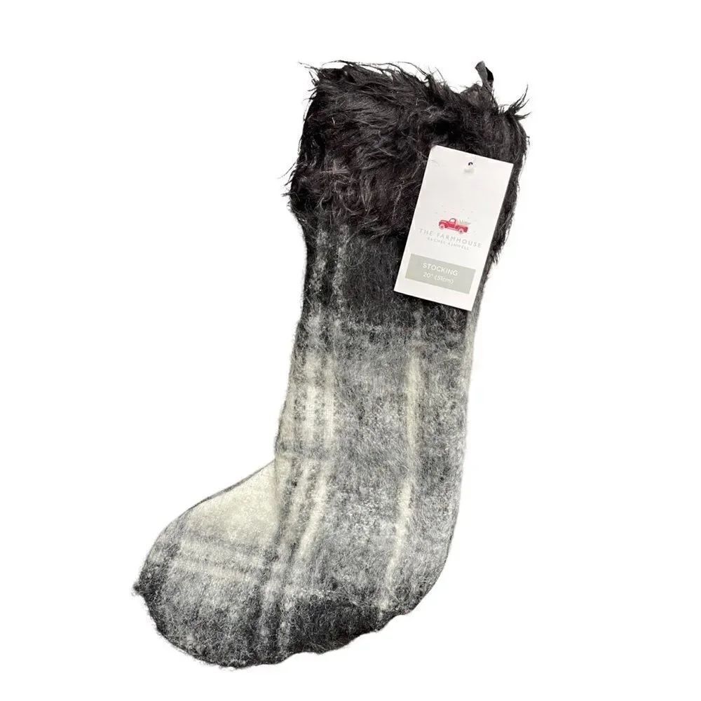 The Farmhouse Rachel Ashwell Smokey Grey Mohair Christmas Stocking 20” NWT